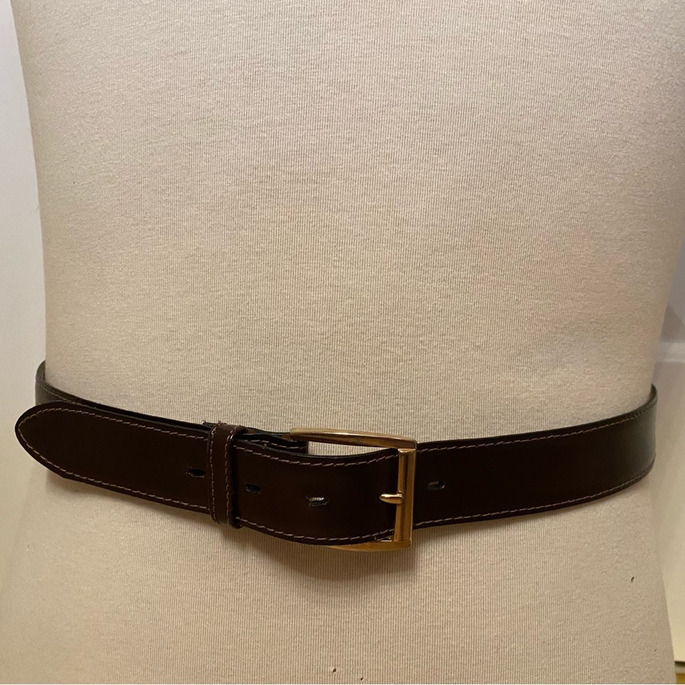 DANBURY BELT BROWN LEATHER GOLD BUCKLE SIZE 34 USA MENS ACCESSORY